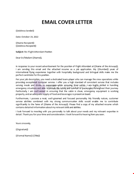 email cover letter for flight attendant position template