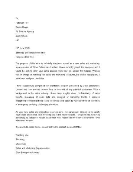 effective letter of introduction for marketing & sales representatives | enterprises template