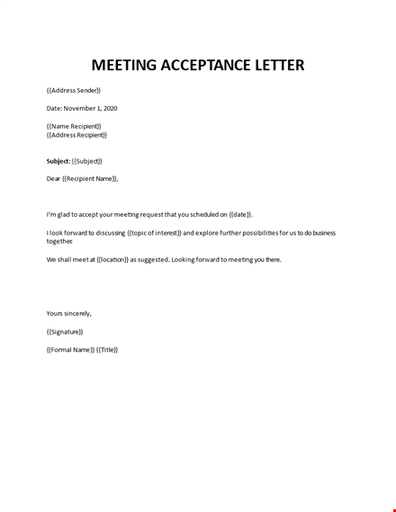 business meeting acceptance letter template