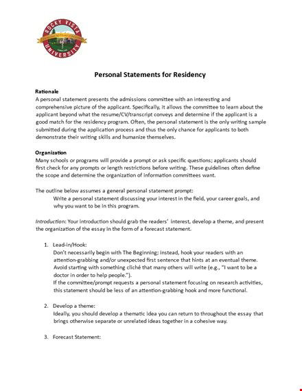 residency personal statement format template