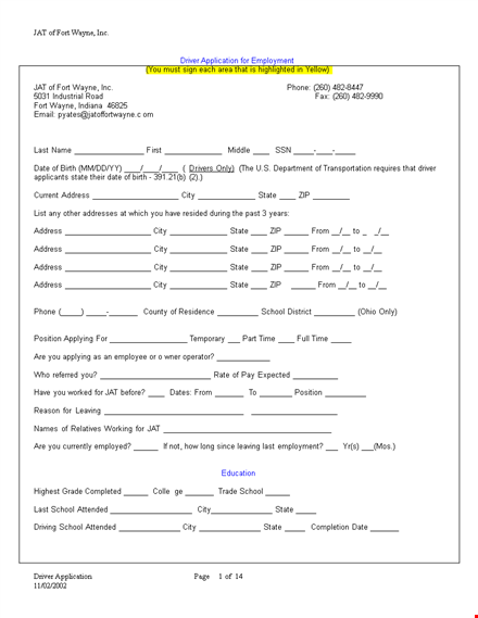 truck driver employment application template word template