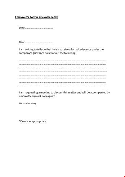 formal grievance letter for employee - template and examples template
