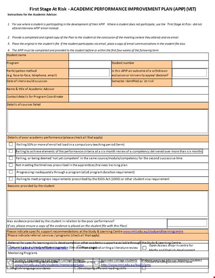 improve your performance: student performance improvement plan template template