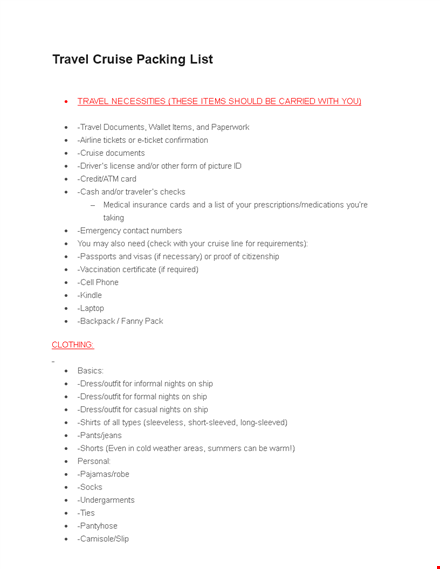 travel packing list template - pack small for your cruise with shoes and dress template