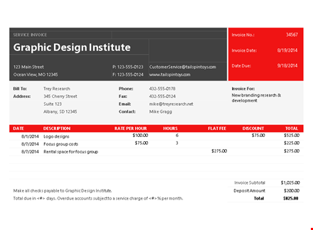 excel service invoice template template