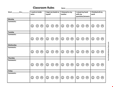 printable classroom behavior chart for effective classroom management template