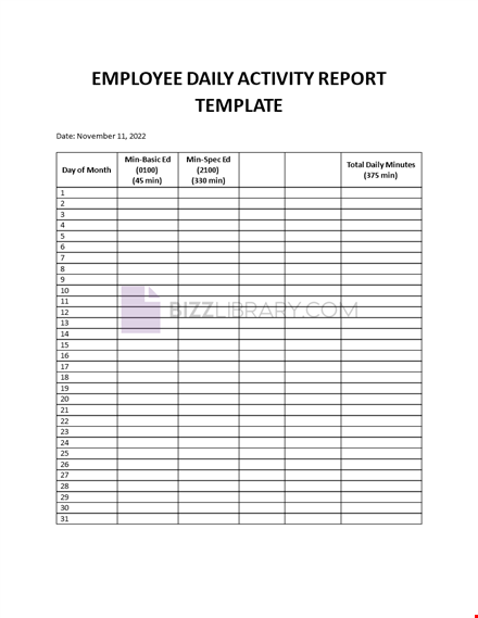 employee daily activity report template template