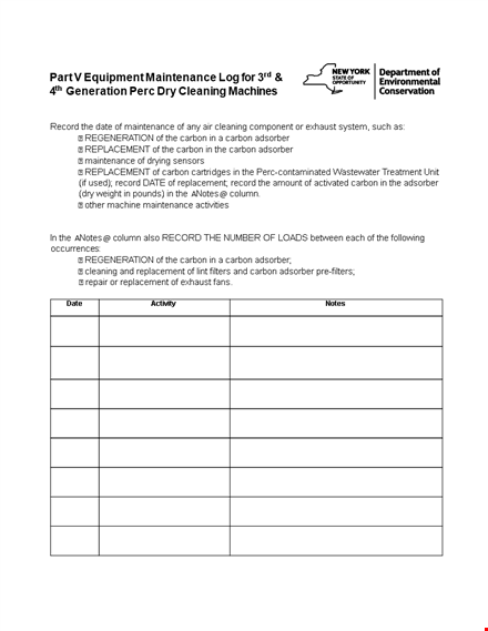 equipment maintenance log template - record replacement and maintenance with carbon adsorber template