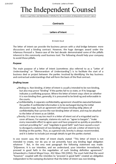 contract letter of intent template - create a binding agreement | purchase intent template