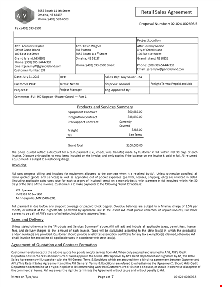 retail sales agreement template template