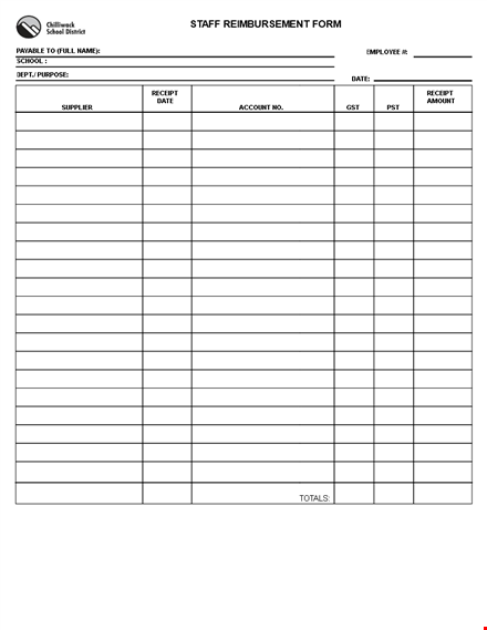 staff reimbursement form template template