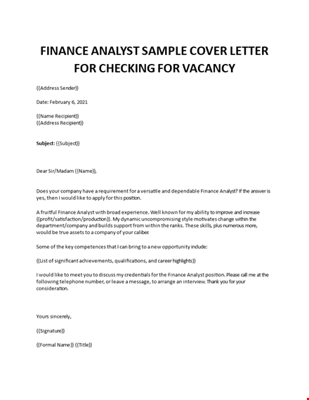 finance analyst sample cover letter template