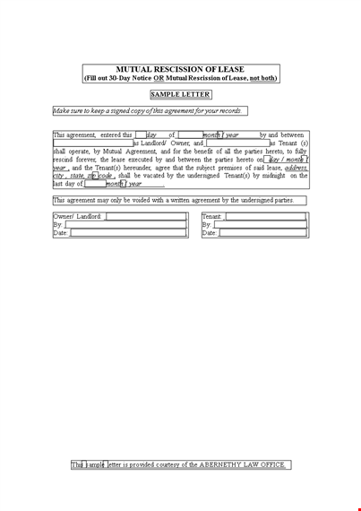 rescission agreement | lease | mutual | templates template