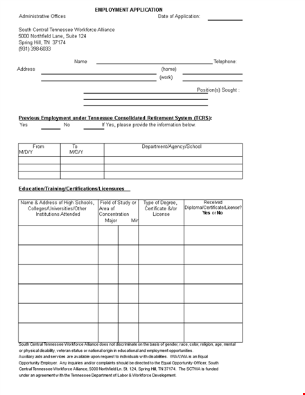employment application template - apply for a position | provide your address and title template