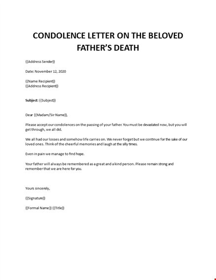condolence letter on the death of father template