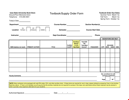 textbook supply order template