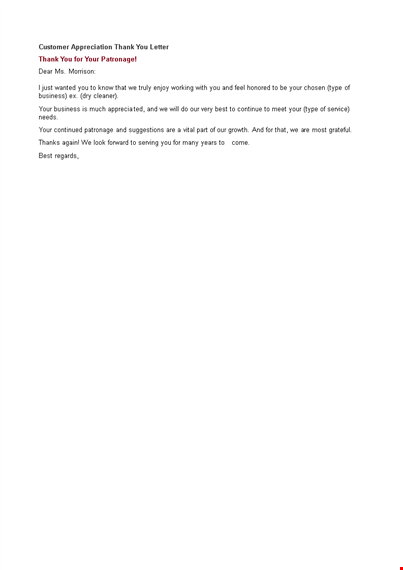 customer appreciation thank you letter template