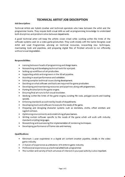 technical artist job description template