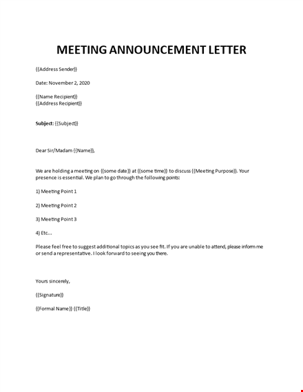 meeting announcement and invitation letter template