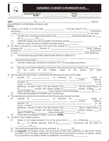 promissory note modification agreement form - modify property trust promissory note template