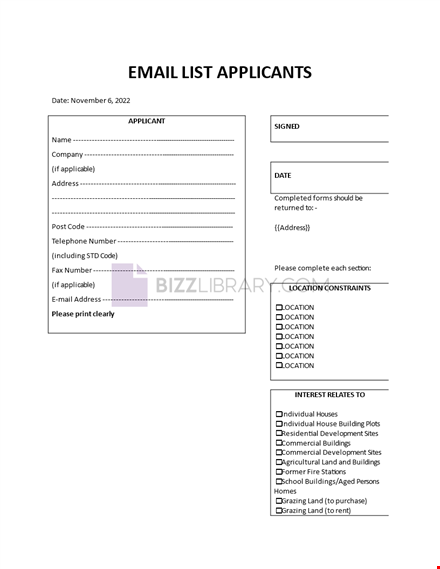 email list applicants template