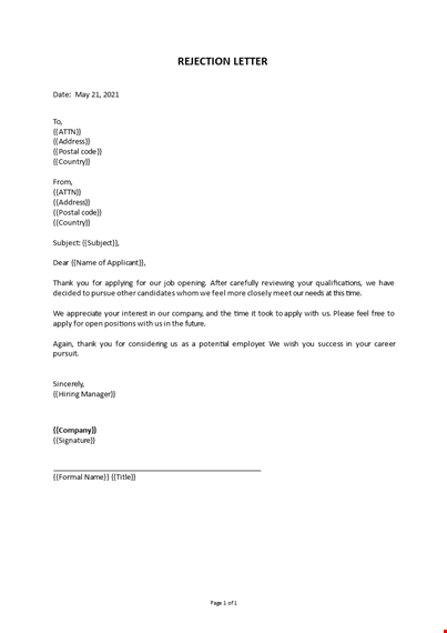 rejection letter template