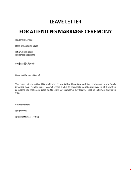 leave letter for marriage ceremony template