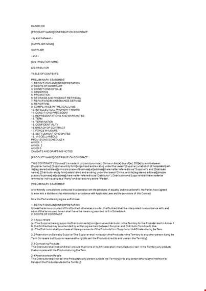 distribution agreement format template template