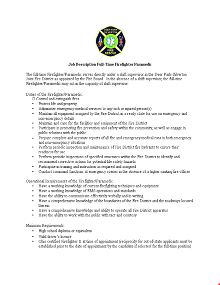 paramedic firefighter job description template