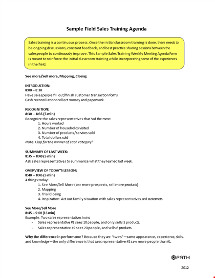 sales training agenda template