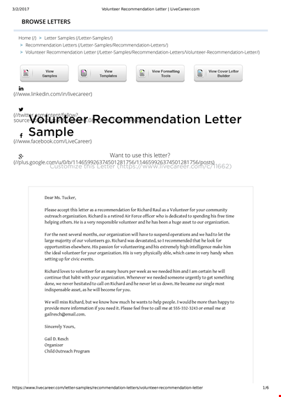 recommendation letter for a student volunteer template