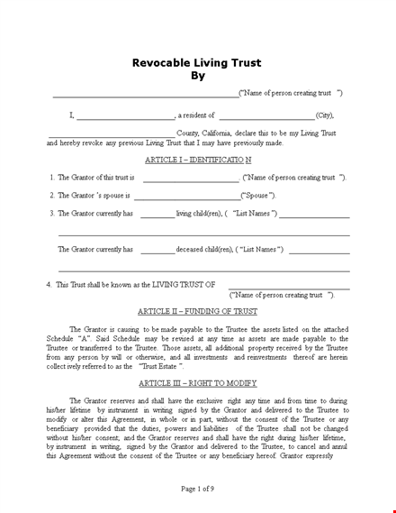 trust agreement template for estate planning | easy-to-use trust document template