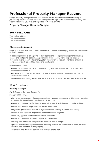 professional property manager resume template