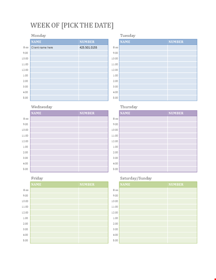 weekly appointment calendar template template