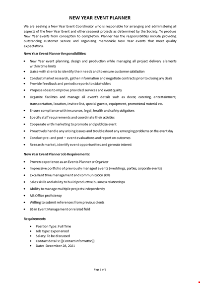 job description for event coordinator template