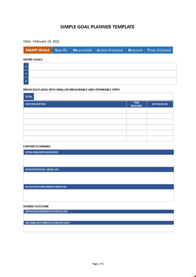 simple goal planner template template