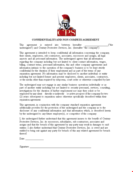 download confidentiality and non compete agreement template