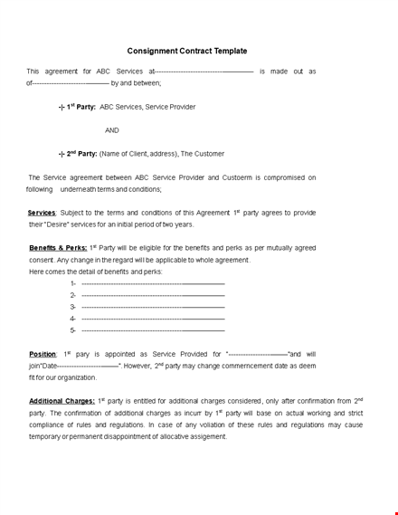 create a consignment agreement template for parties - free agreement template