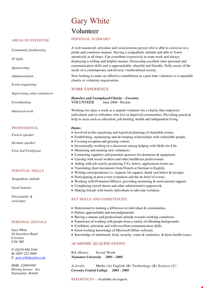 volunteer social work resume template