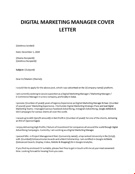 digital marketing cover letter template