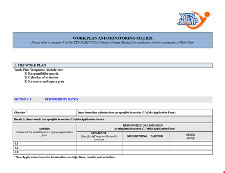 effective work plan template for monthly activities and sections template