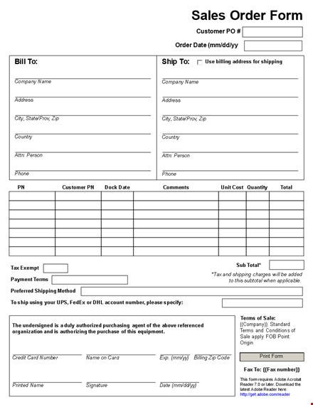sales order form template