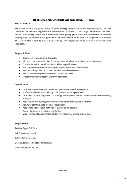 freelance audio editor job description template