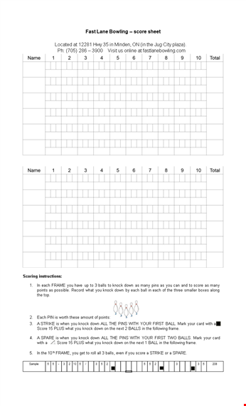 fast lane bowling score sheet template