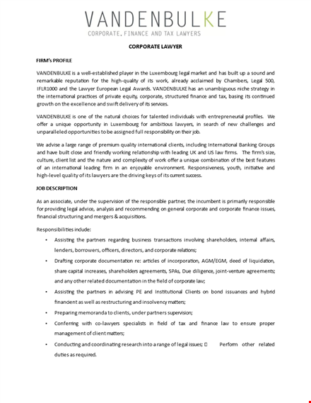 corporate lawyer job description template