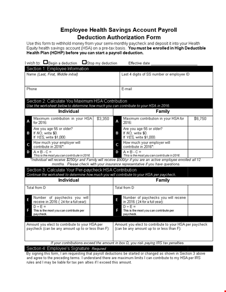 contribute to employee health paycheck deduction form template
