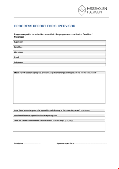 progress report for supervisor template