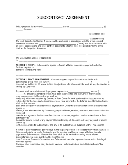 subcontractor agreement: contractor obligations & responsibilities - section on subcontractors template