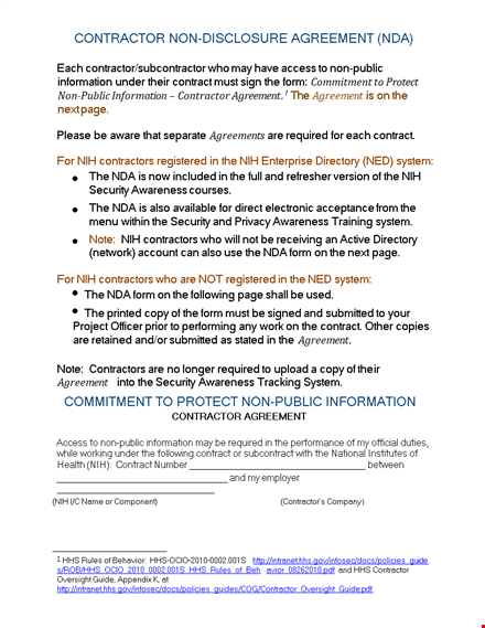 sample contractor non disclosure agreement | protect your information template