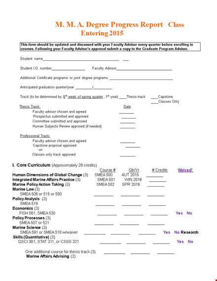 degree progress report template